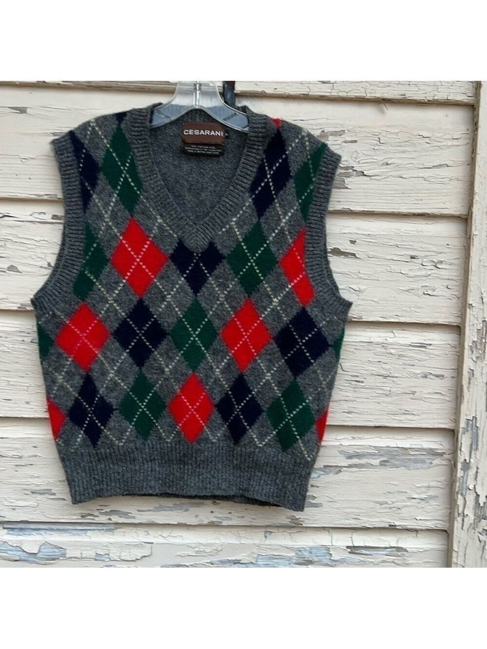 Vintage Cesarani 100% Shetland Wool Dark Academia Argyle Men’s Sweater Vest H15